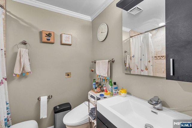548 Windsor Dr Unit 548, Palisades Park, NJ 07650 - full bathroom with toilet, ornamental molding, curtained shower, and vanity