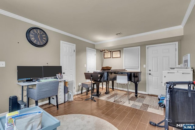 548 Windsor Dr Unit 548, Palisades Park, NJ 07650 - office area with crown molding, wood finish floors, and baseboards