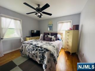 bedroom featuring wood finished floors, ceiling fan, and baseboards