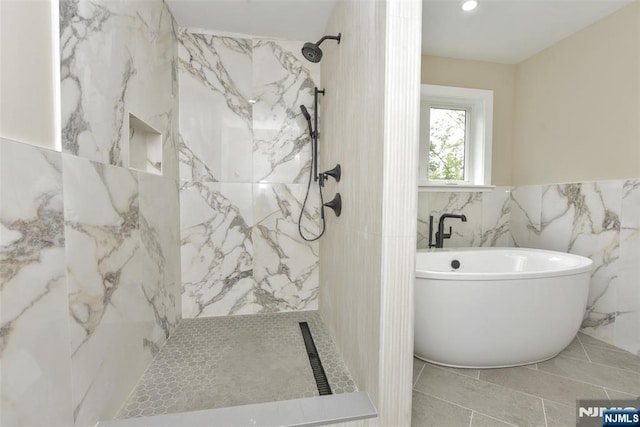 14 Charles Ter, Waldwick, NJ 07463 - full bath with tile walls, a marble finish shower, and a freestanding bath