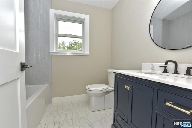 14 Charles Ter, Waldwick, NJ 07463 - bathroom with vanity, toilet, baseboards, and marble look tiles