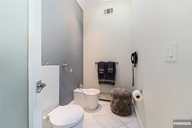 14 Stewart Ct, Old Tappan, NJ 07675 - bathroom with crown molding, toilet, and baseboards