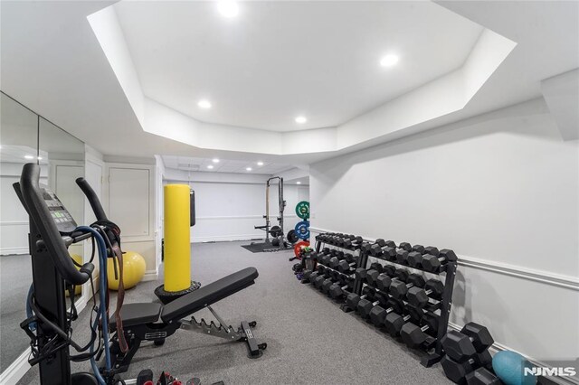 14 Stewart Ct, Old Tappan, NJ 07675 - workout room featuring recessed lighting and a raised ceiling