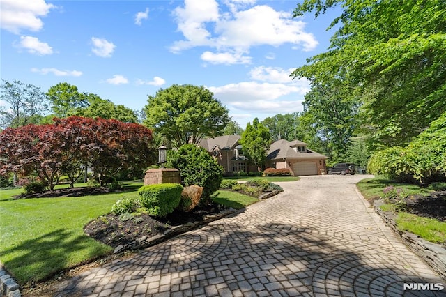 14 Stewart Ct, Old Tappan, NJ 07675 - view of front facade featuring a front lawn and decorative driveway