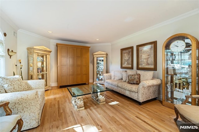 14 Stewart Ct, Old Tappan, NJ 07675 - living area featuring crown molding, light wood-type flooring, baseboards, and recessed lighting