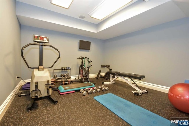 70 Oak Dr, Upper Saddle River, NJ 07458 - workout area with baseboards and a raised ceiling