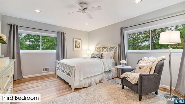 108 Buckhaven Hl, Upper Saddle River, NJ 07458 - bedroom featuring baseboards, light wood finished floors, recessed lighting, and a ceiling fan