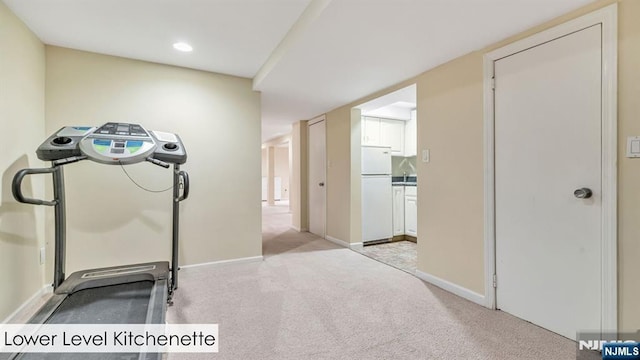 108 Buckhaven Hl, Upper Saddle River, NJ 07458 - exercise room with light carpet, baseboards, and recessed lighting