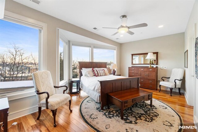 8709 Churchill Rd, North Bergen, NJ 07047 - bedroom featuring light wood finished floors, ceiling fan, and recessed lighting