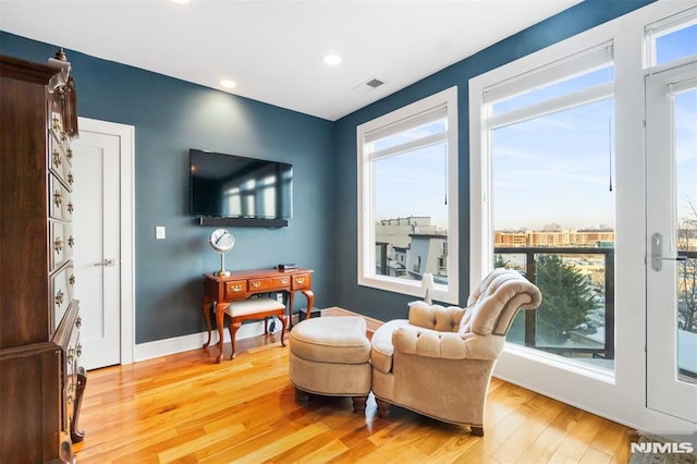 8709 Churchill Rd, North Bergen, NJ 07047 - sitting room featuring light wood-style floors, recessed lighting, and baseboards