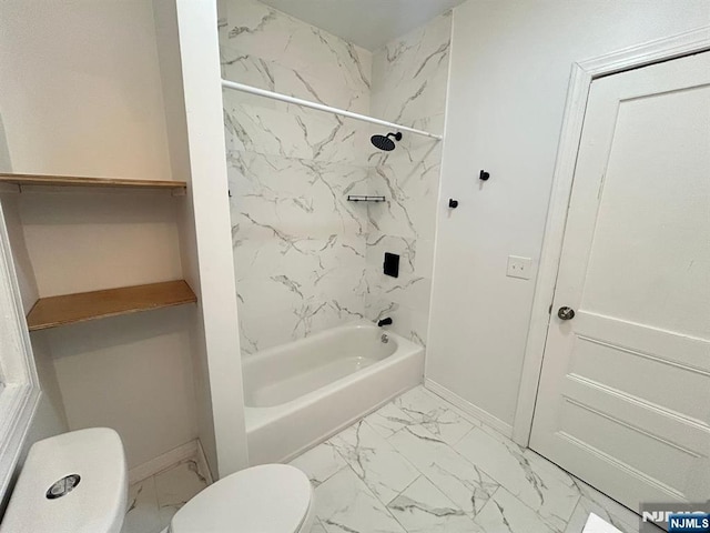 257 New St, Orange, NJ 07050 - full bath featuring toilet, marble finish flooring, shower / washtub combination, and baseboards