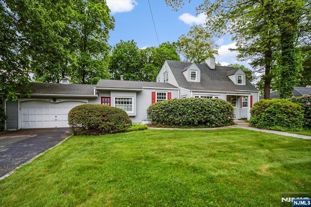 35 Mccosh Rd, Clifton, NJ 07043 - cape cod house with driveway, a chimney, a front yard, and an attached garage