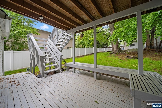 deck featuring stairway