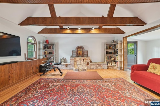 41-21 Dunkerhook Rd, Fair Lawn, NJ 07410 - living room with wood finished floors and beam ceiling