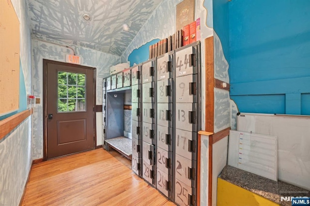 41-21 Dunkerhook Rd, Fair Lawn, NJ 07410 - mudroom featuring wood finished floors and wallpapered walls