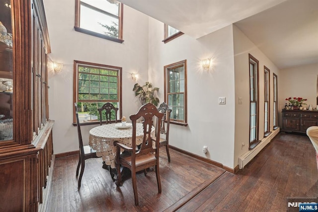 41-21 Dunkerhook Rd, Fair Lawn, NJ 07410 - dining space with dark wood-style floors, plenty of natural light, and baseboards