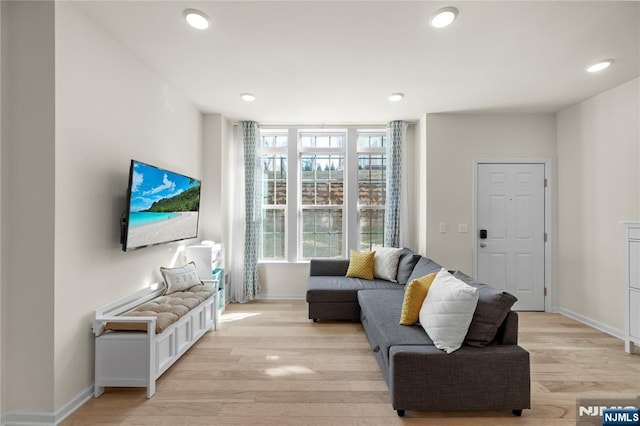 11 Arnold Dr, Wood Ridge, NJ 07075 - living room with light wood-style floors, baseboards, and recessed lighting