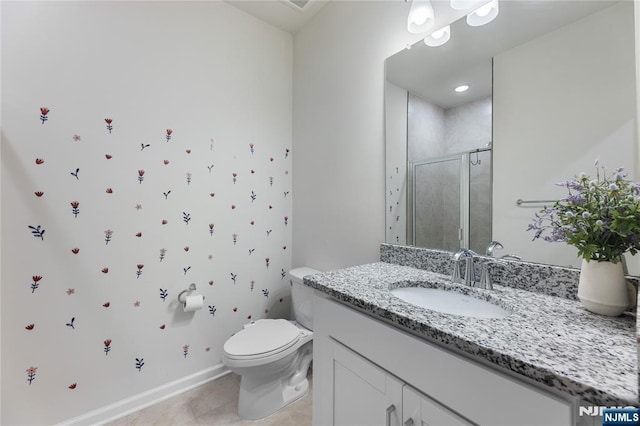 11 Arnold Dr, Wood Ridge, NJ 07075 - bathroom featuring a stall shower, vanity, toilet, and tile patterned floors