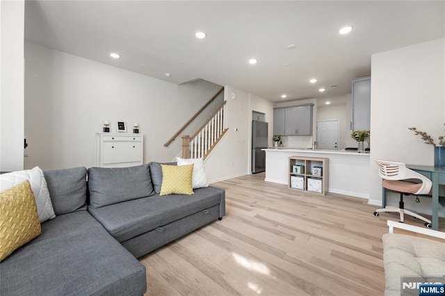 11 Arnold Dr, Wood Ridge, NJ 07075 - living room featuring stairs, light wood-type flooring, recessed lighting, and baseboards