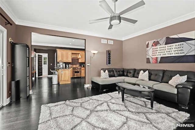 9 Summit Ave, Butler Borough, NJ 07405 - living area featuring crown molding, dark wood-style flooring, and ceiling fan