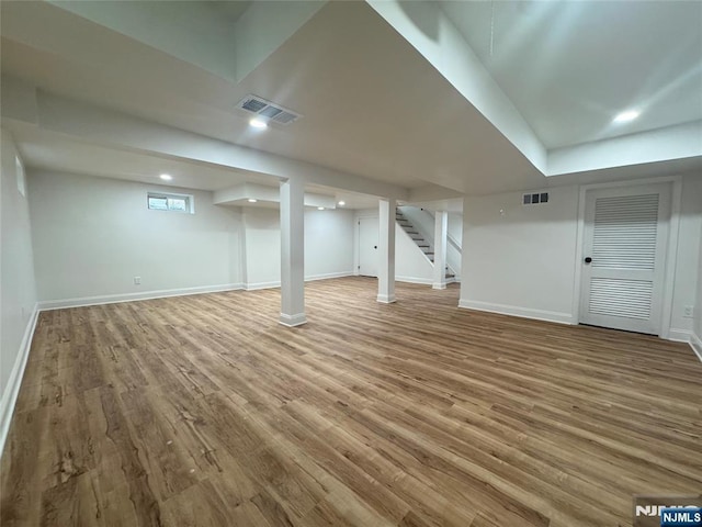 358 Bowden Rd, Cedar Grove, NJ 07009 - finished basement featuring wood finished floors, stairway, recessed lighting, and baseboards