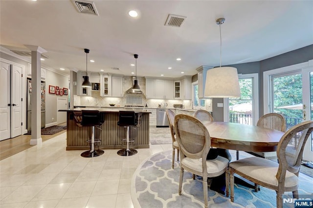 155 W Clinton Ave, Tenafly, NJ 07670 - dining space with light tile patterned floors and recessed lighting
