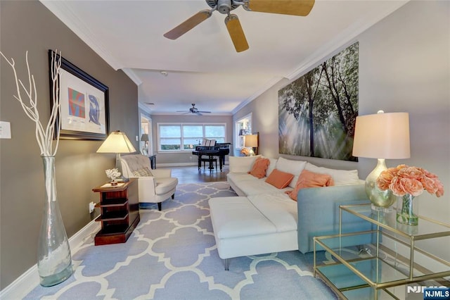 155 W Clinton Ave, Tenafly, NJ 07670 - living area featuring baseboards, ceiling fan, and crown molding