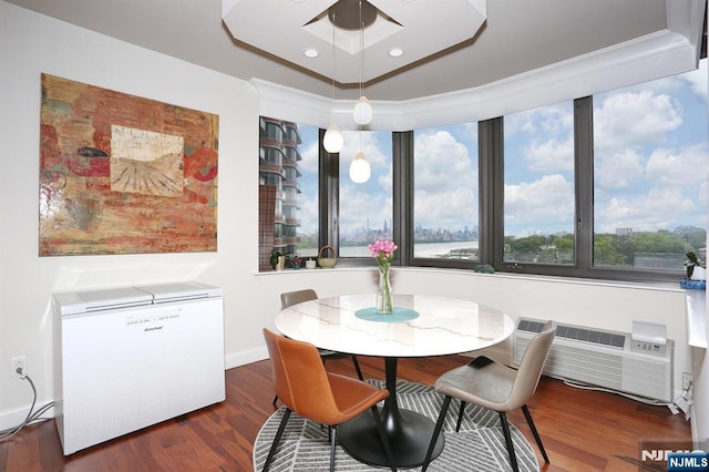 100 Carlyle Dr Unit 10Ds, Cliffside Park, NJ 07010 - dining space with dark wood finished floors, a wall mounted AC, and recessed lighting
