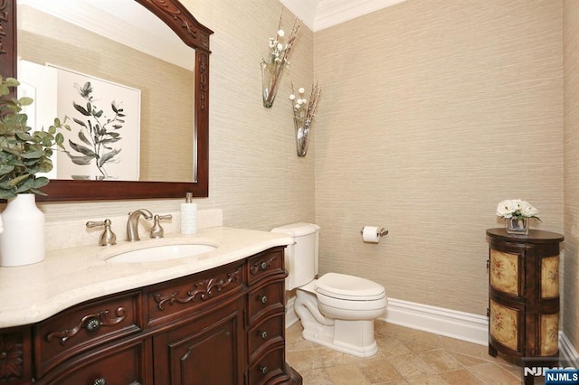7 Newton Pl, Allendale, NJ 07401 - half bathroom with vanity, wallpapered walls, and toilet