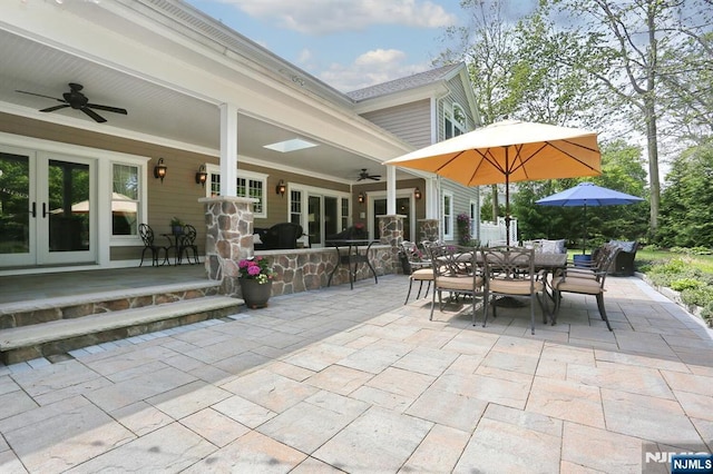 7 Newton Pl, Allendale, NJ 07401 - view of patio / terrace featuring french doors, a ceiling fan, and outdoor dining area