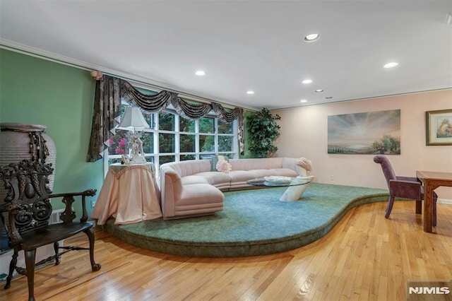526 Rutland Ave, Teaneck, NJ 07666 - living room with crown molding, hardwood / wood-style flooring, and recessed lighting