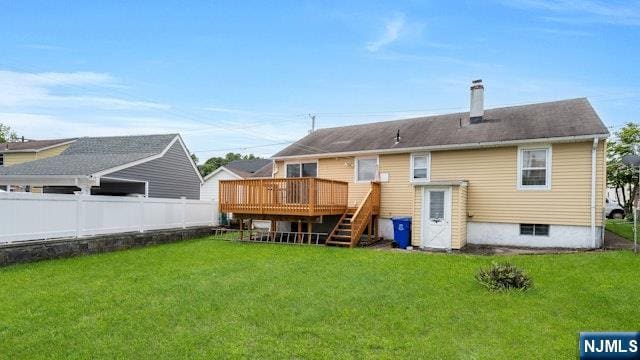 36 Bogert St, Totowa, NJ 07512 - back of house with a wooden deck, stairway, and a chimney