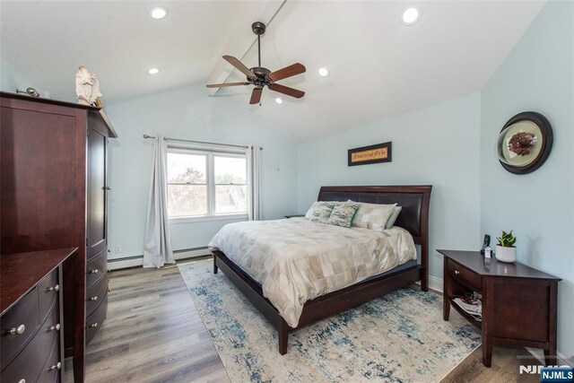 79 Palsa Ave, Elmwood Park, NJ 07407 - bedroom with light wood-type flooring, recessed lighting, ceiling fan, a baseboard heating unit, and baseboards