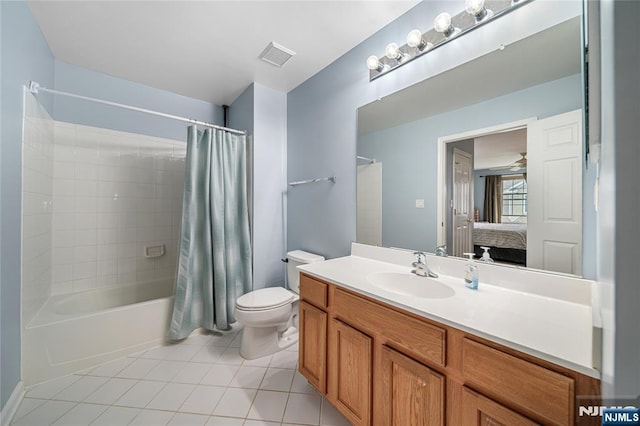 49 Quarry Dr, Woodland Park, NJ 07424 - full bathroom with tile patterned flooring, toilet, vanity, shower / bathtub combination with curtain, and connected bathroom
