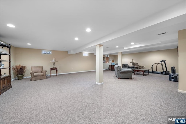 49 Quarry Dr, Woodland Park, NJ 07424 - living room featuring baseboards, carpet, and recessed lighting