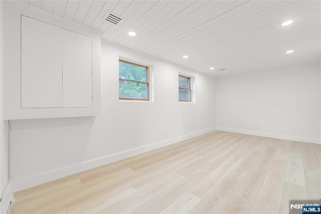 47 Venna Ave, North Haledon, NJ 07508 - empty room with light wood-style flooring, wooden ceiling, baseboards, and recessed lighting