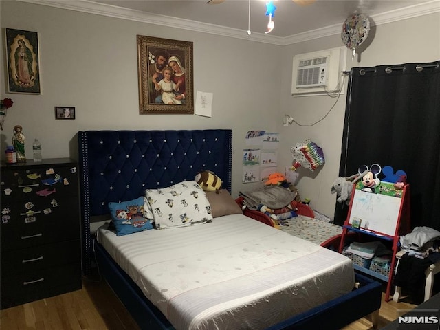 116 W 19th St Unit 1A, Bayonne, NJ 07002 - bedroom featuring crown molding, wood finished floors, and a wall unit AC