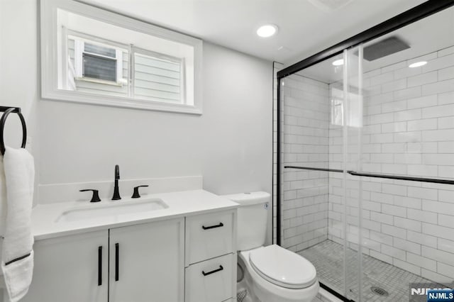 8 Oak St, Netcong Borough, NJ 07857 - bathroom with a shower stall, vanity, and toilet