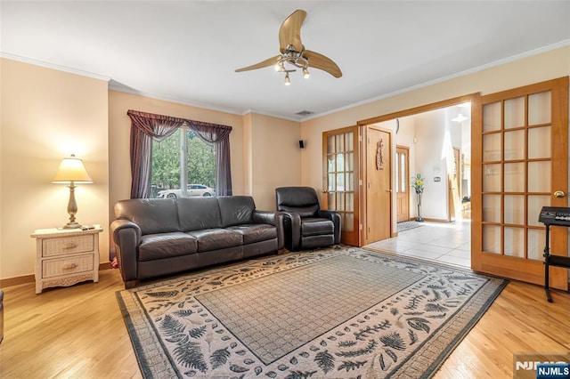 81 Columbus Ave, Totowa, NJ 07512 - living area with ceiling fan, ornamental molding, wood finished floors, and baseboards