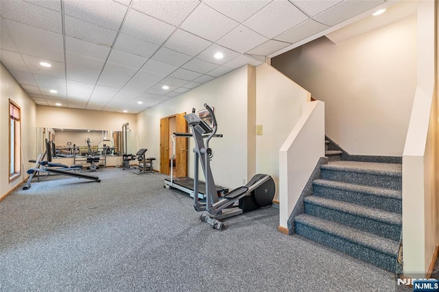81 Columbus Ave, Totowa, NJ 07512 - exercise area featuring recessed lighting, a paneled ceiling, and carpet flooring