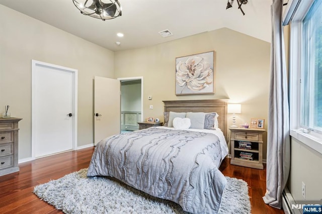 31 Bourbon St, Wayne, NJ 07470 - bedroom with a baseboard radiator, wood finished floors, multiple windows, and vaulted ceiling