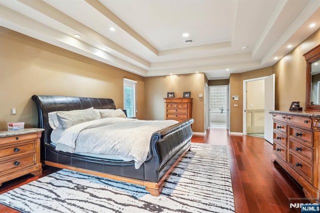 31 Bourbon St, Wayne, NJ 07470 - bedroom with a raised ceiling, dark wood-style flooring, recessed lighting, and baseboards