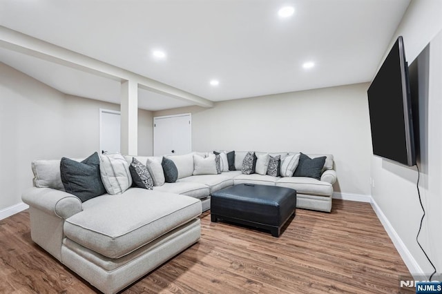 31 Bourbon St, Wayne, NJ 07470 - living room featuring wood finished floors, baseboards, and recessed lighting