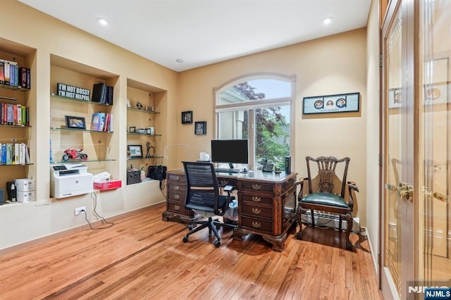 31 Bourbon St, Wayne, NJ 07470 - office area with wood finished floors and built in shelves
