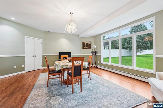 31 Bourbon St, Wayne, NJ 07470 - dining room featuring baseboard heating, wood finished floors, a chandelier, recessed lighting, and baseboards