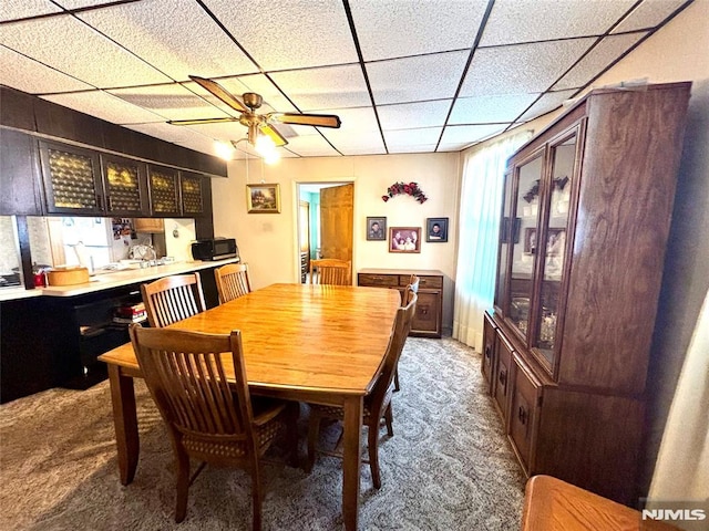 178 Fern Ave, Lyndhurst, NJ 07071 - carpeted dining space featuring ceiling fan and a drop ceiling