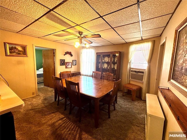 178 Fern Ave, Lyndhurst, NJ 07071 - dining room featuring carpet floors, a drop ceiling, and ceiling fan