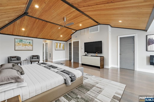 26 Hudson Ter, Edgewater, NJ 07020 - bedroom featuring wood ceiling, vaulted ceiling, baseboards, recessed lighting, and wood finished floors