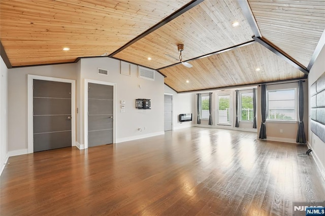 26 Hudson Ter, Edgewater, NJ 07020 - unfurnished living room with vaulted ceiling, wood ceiling, baseboards, and wood finished floors