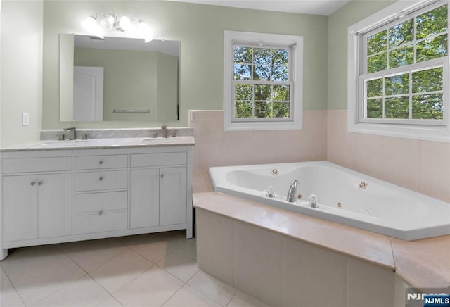 27 Tecumseh Trl, Oakland, NJ 07436 - bathroom with double vanity, a jetted tub, and tile patterned floors